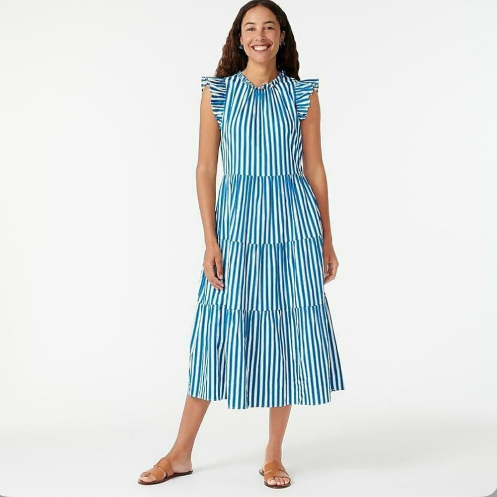 J. CREW Tiered Cotton Dobby Dress in Cape Stripe size XS